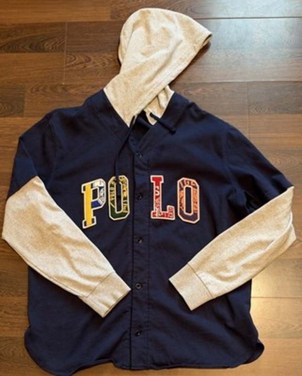 Polo Ralph Lauren Logo Hooded Baseball Jersey Navy Large